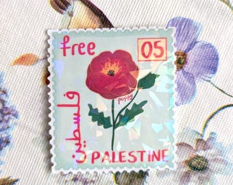 Pegatina holográfica de vinilo "Libertad Palestina" / Sello de amapola