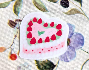 Pegatina de vinilo con forma de pastel de fresa con forma de corazón / Vibraciones de fresa
