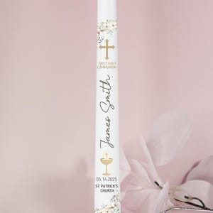 First Holy Communion White Floral Taper candles Personalized Ceremony Candle set First Holy Communion favors personalized Gift set
