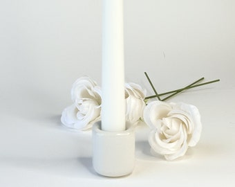 Sleek White Ceramic Taper Holder | Modern Home Decor  Minimalist White Taper Candle Stand