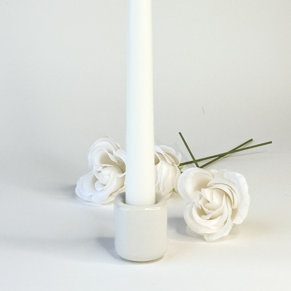 Sleek White Ceramic Taper Holder | Modern Home Decor  Minimalist White Taper Candle Stand