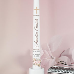 Baptism Boho Taper candles Personalized Ceremony Baptism Candle Baptism favors Communion Christening candle Custom baptism candle