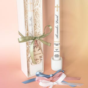Personalized Elegant Orthodox baptism gold cross taper candle gift favor christening keepsake