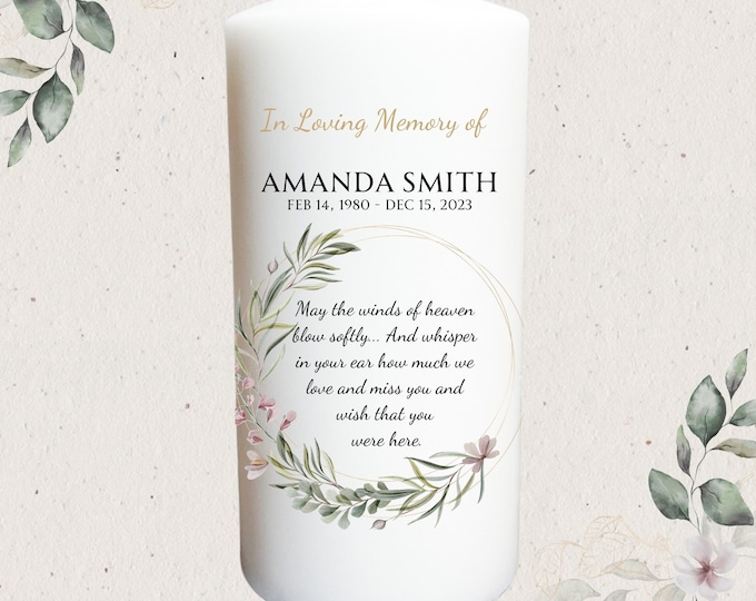 In Loving Memory Personalized Watercolor Floral Candle - Remember a Special Someone, Light a Memory: Customized Memorial Pillar Candle