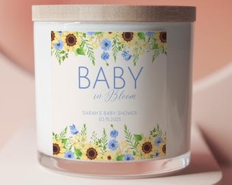 Spersonalizowana świeca na baby shower: bawełniany woreczek z motywem słonecznika, upominek na imprezę