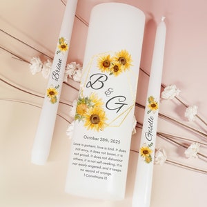 Zestaw świec Sunflower Unity Candle Personalizowane świece ślubne Ręcznie robione świece ślubne, niestandardowe pudełko prezentowe i świeczniki Rustykalny wystrój weselny
