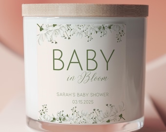 Świeca na Baby Shower: Organiczny wosk sojowy, Kwiatowy woreczek bawełniany, Upominek na imprezę