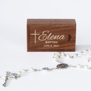 Personalized Rosary Box Baptism Gift First Communion Gift Baptism Keepsake Box with Lid Wooden Box for Catholic Prayer Bead Container Box