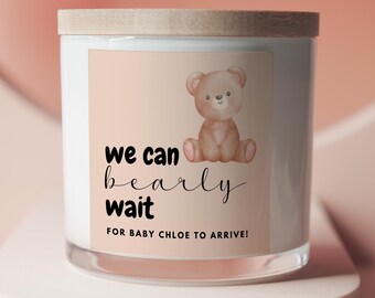 Spersonalizowana świeca na baby shower: prezent w postaci bawełnianej torby z misiem