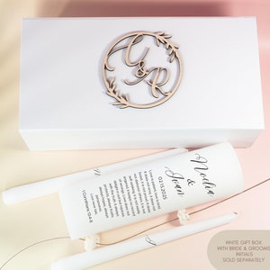 Contemporary Minimalist Black and White Wedding Unity Candle Set Elegant Script Simple Monogram Unity Candle Set Custom Gift Box Option