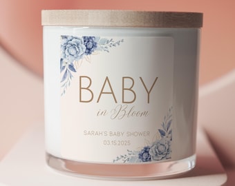 Baby Shower Candle: Blue Floral Cotton Pouch Party Favor