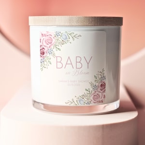 Baby Shower Candela personalizzata Sacchetto di cotone Rosa Floreale Bambina Neonata Regalo Festa Bomboniera Design Rosa Festa di rivelazione del sesso del neonato
