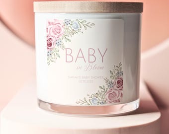 Spersonalizowana świeca na baby shower: Różowy bawełniany woreczek z kwiatowym wzorem, upominek na imprezę