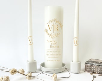 Elegant Wedding Monogram Crest Candle set Personalized Pillar Wedding Table centerpiece Vela de Matrimonio Custom Unity Candle Set