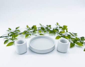 Minimalist 3 Piece Candle Holders White porcelain candle holders for tapers and Pillar Candles Round Ceramic Candle Vases