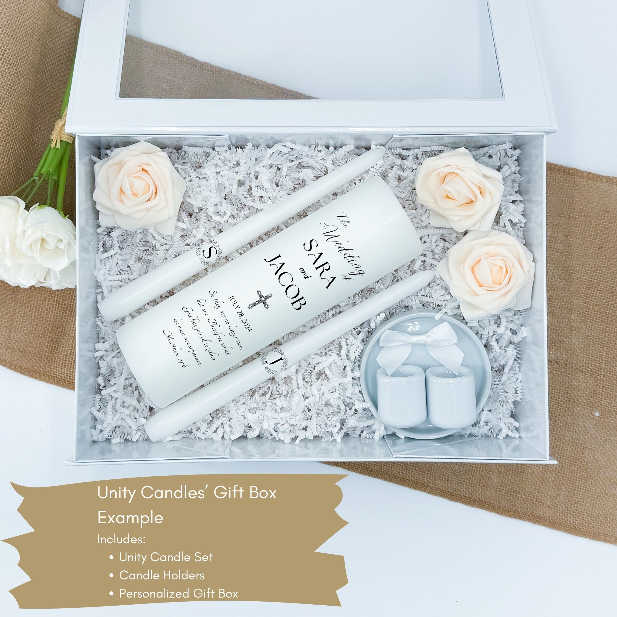 Set Di Candele Unity Per Matrimonio Con Portacandele In Vetro E Biglietti Decorativi Con Scritte Bibliche, Regalo Anniversario