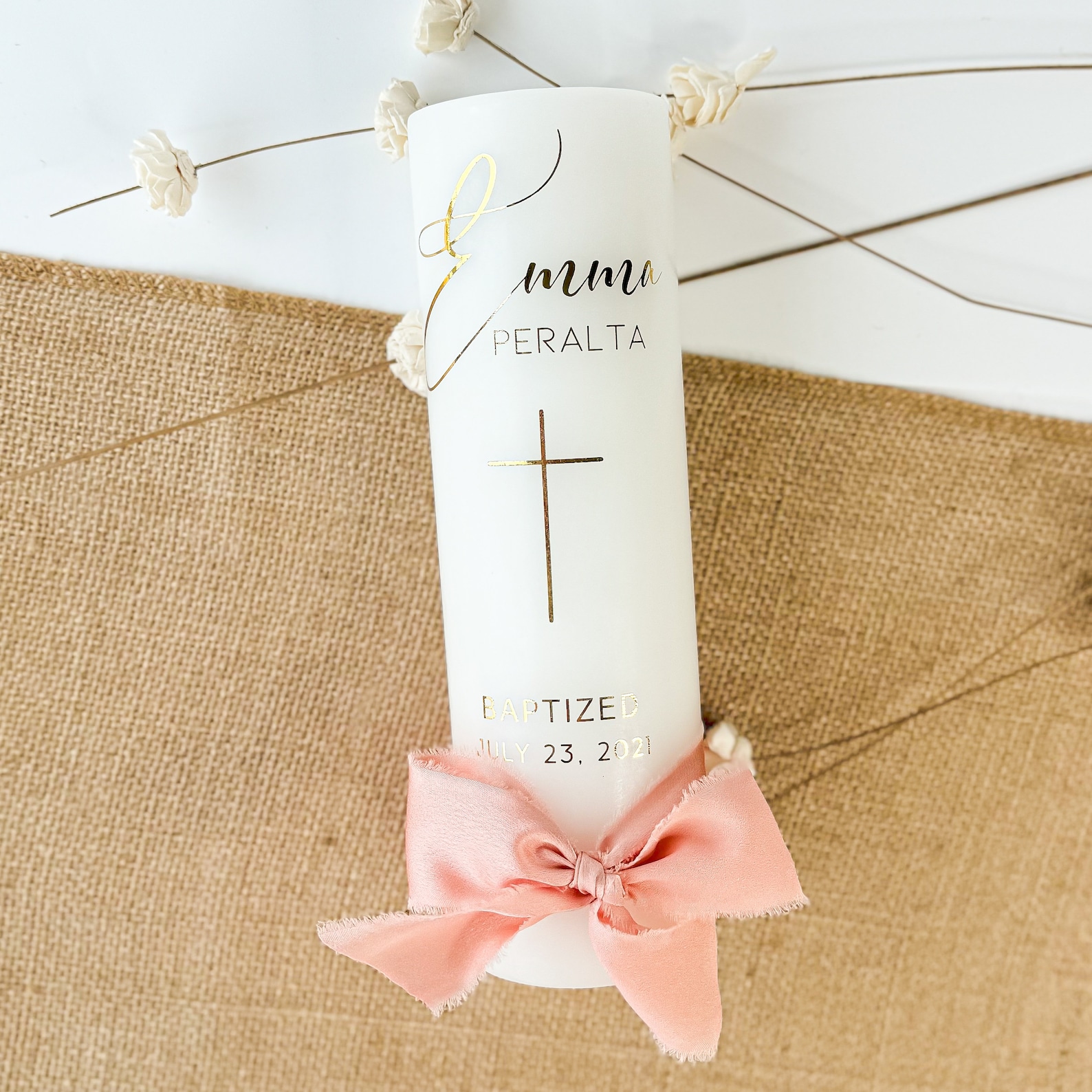 Personalized Foil Lettering Baptism Candle With Ribbon Bow ...