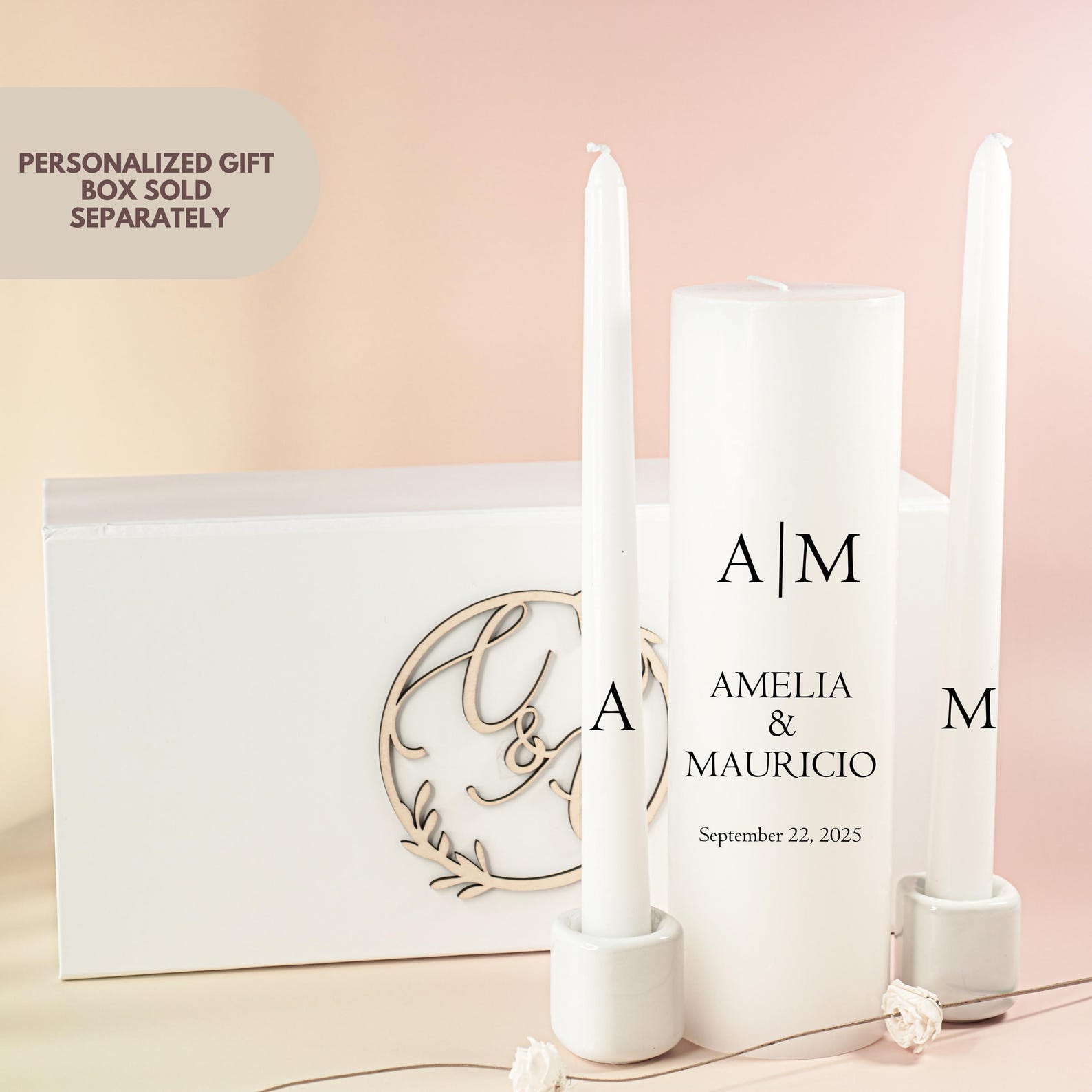Simple Modern Monogram Wedding Unity Candle Set Keepsake Gift Memory ...