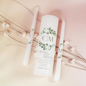 Ensemble de bougies de mariage verdure personnalisées : bougie Unity personnalisée