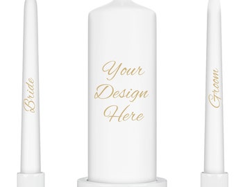 3 Piece Candle Set Personalized with your own design- Elegant Wedding Unity Candle Set