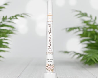 Baptism Boho Taper candles Personalized Ceremony Baptism Candle Baptism favors Communion Christening candle Custom baptism candle