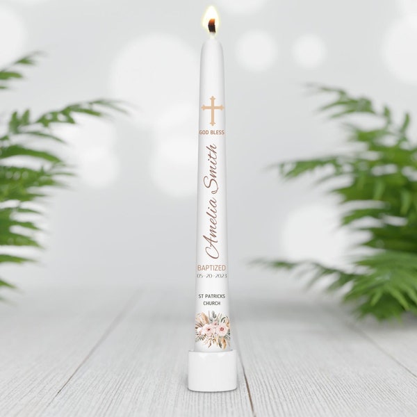 Baptism Boho Taper candles Personalized Ceremony Baptism Candle Baptism favors Communion Christening candle Custom baptism candle