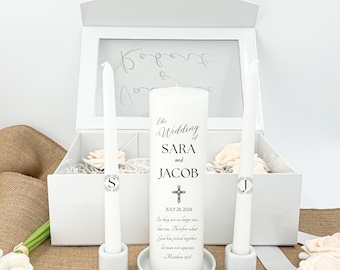 Minimalist unity candle set gift with white ceramic candle holders exclusive black and white wedding candle with personalized gift box