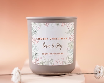 Love & Joy White Christmas Personalizowana świeca zapachowa w słoiku Prezent świąteczny dla niej Świeca Blush