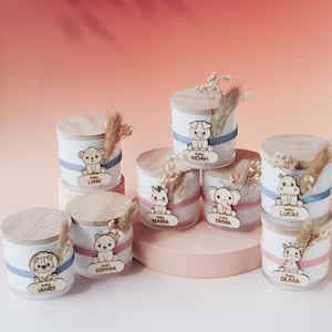 Personalized Safari Animals Baby Shower Scented Candle Favors, Girl or Boy birthday gender reveal favor gifts for guests bulk, Newborn gifts