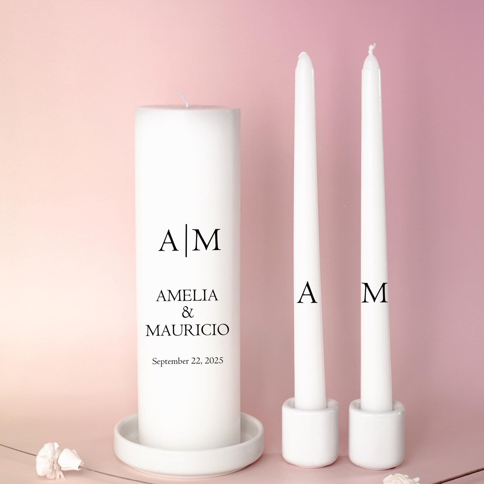 Simple Modern Monogram Wedding Unity Candle Set Keepsake Gift Memory ...