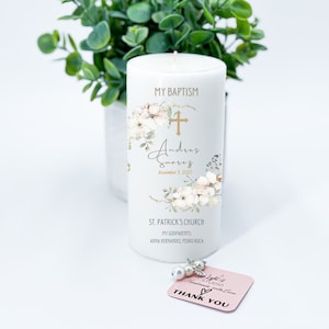 Witte doopkaars 3 x 6 bloemen pijlerkaars, Vela de Bautizo uniseks, kaars doopzuil, gouden kruis eenvoudige aangepaste kaars
