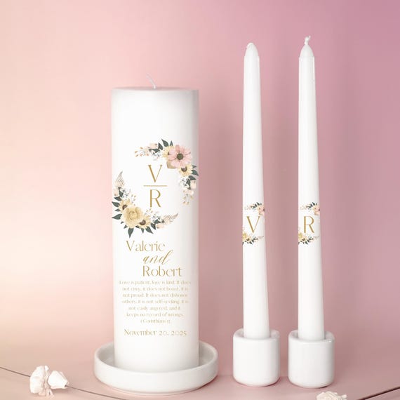 Personalized Unity Wedding Candles Burlap Ceremony Rustic Unity Candle Set Ivory Custom Candles Set Wedding Gift