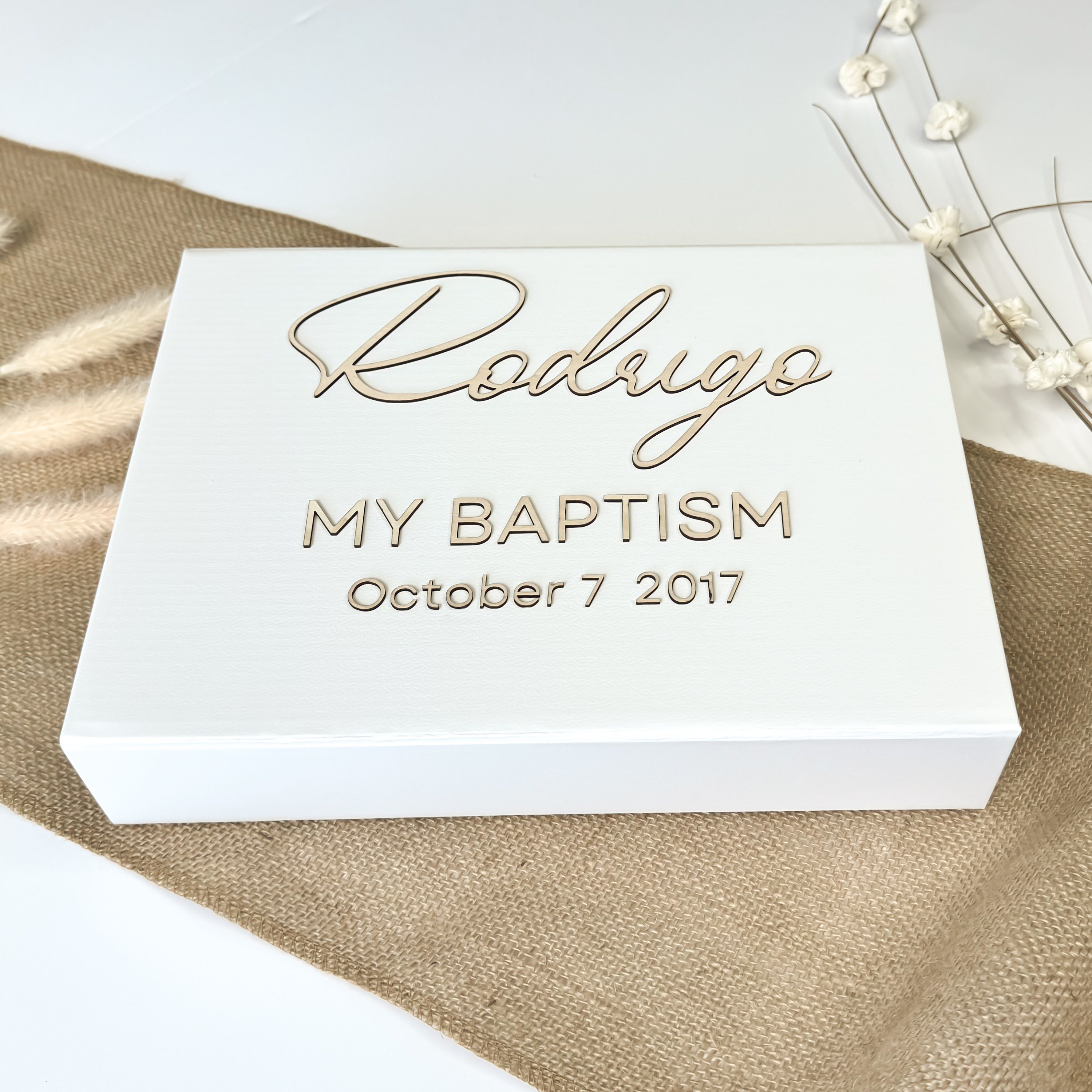 Baptism gift set, personalized baptism gift, baptism gift box, onesie, taper candle, christening gift, christening gift box, baby shower