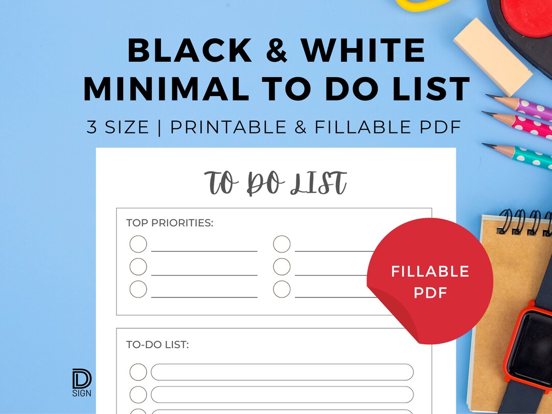 Black White Minimal to Do List Printable Template A4/a5/letter Included ...