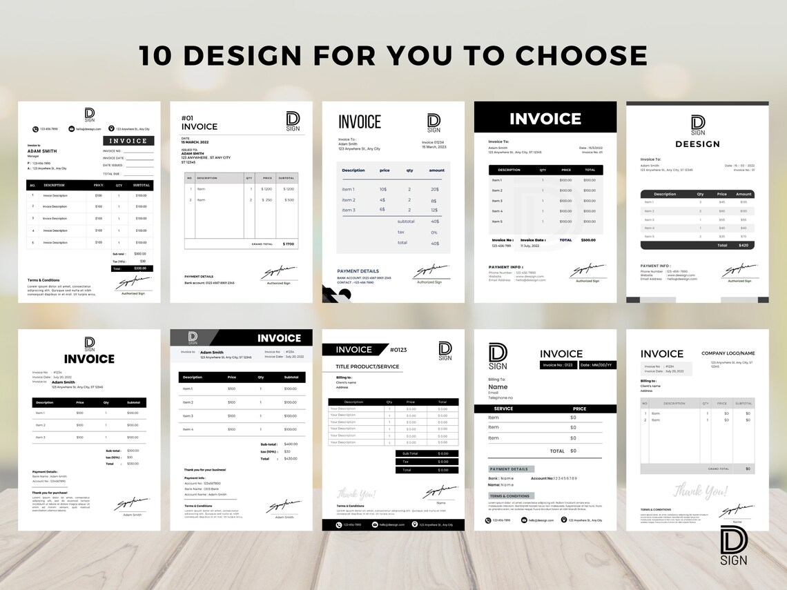 Black White Invoice Template Printable Modern Business Invoice Black White Invoice Template Printable Modern Business Invoice