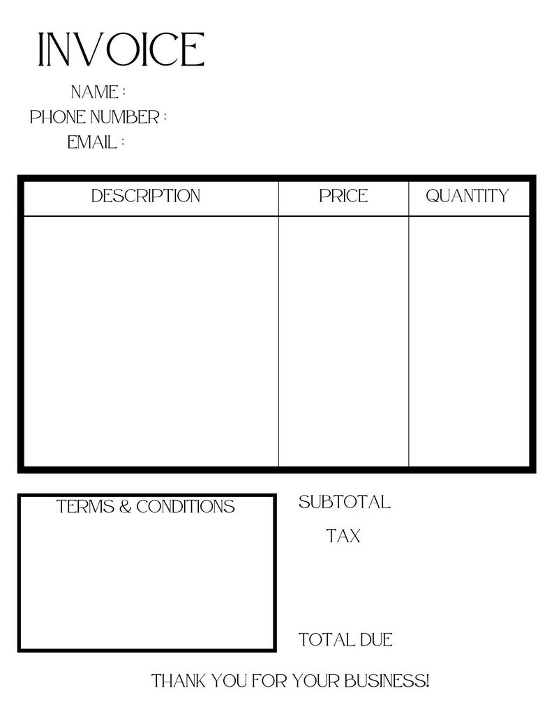 Black White Invoice Template Etsy Black White Invoice Template Etsy