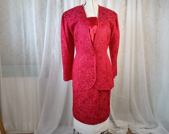 Vintage 1980s Red Damask Skirt Suit