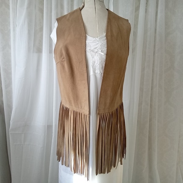 Vintage 1960s Suede Leather Fringe Hippie Vest