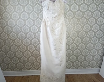 Ivory Silk Sequined Strapless Sheath Dress