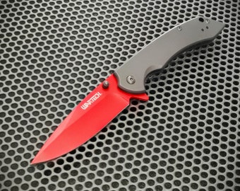 Pocket Knife with Red Blade Folding Knive 3CR13 Steel Spring Assist One Hand Operational with paracord lanyard