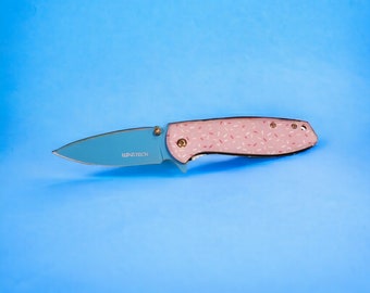 Cute Pocket Knife Gift for Her Pink Folding Knive with Handmade Lanyard  Gift for Girl Spring Assist Knife Blue Blade