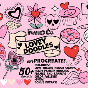 Liebes-Thema Procreate Pinsel-Stempel: Valentinstag Illustrationen Herz-Muster Pinsel PNGs (Digitaler Download)