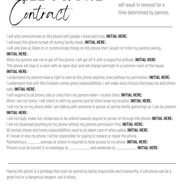 Cell Phone Contract-Printable Digital Download