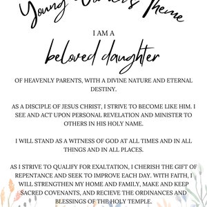 LDS Young Women Theme - LDS YW Theme Print Out pdf Download