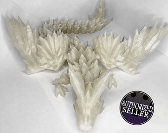 Glow in the Dark Crystal Dragon #3D Printed, Flexible fidget toy, Articulated Dragon