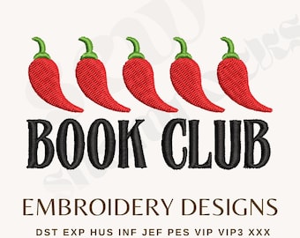 Spicy Book Club Embroidery File, Chili Pepper Book Embroidery Files, Book Lover Embroidery Design, Instant Download