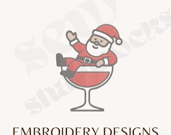 Santa in a Coupe Glass Embroidery Design – Santa Martini Embroidery File Multiple Sizes