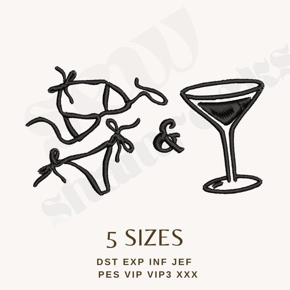 Bikinis and Martinis - Martinis and Bikinis Embroidery File - Fun Party Theme Embroidery Design, Martini Bikini Party