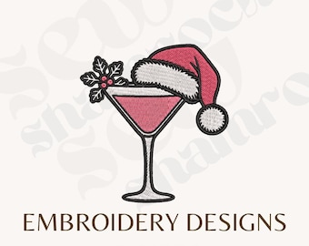 Santa Hat Martini Embroidery File – Christmas Cosmo PES (Instant Download)