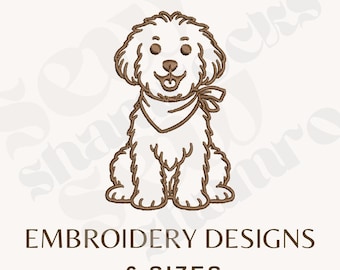 Happy Bandana Doodle Embroidery File - Doodle Dog Machine Embroidery - Doodle Dog Outline - Preppy Embroidery File, 6 sizes